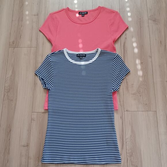 J. Crew Slim Fit Scoop Neck Ribbed Tops Bundle Pink Navy M NWOT - Picture 1 of 11